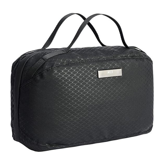 MIER Toiletry Bag for Men with Hanging Hook, Water-resistant Shaving Makeup Bag Dopp Kit Travel Toiletries Organizer for Travel Accessories, Black
