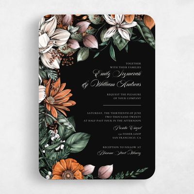 Black Rounded Wedding Invitation - Gardner Bloom