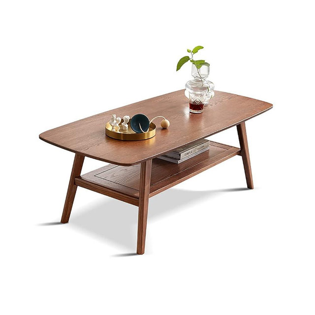 Bamskov 2-Tier Solid Oak Wood Coffee Table - Practical Center Table with Double Storage for Small Apartments, Living Rooms, Bedrooms, and Offices (Walnut, 31.49" D x 19.68" W x 17.32" H)