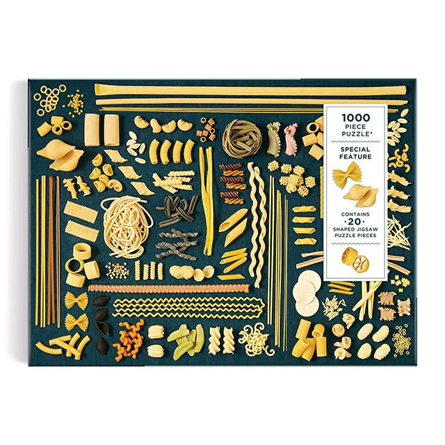 Galison The Art of Pasta – 1000 Piece Puzzle with Bright and Delicious Pasta Variety Artwork and 20 Pasta Shaped Jigsaw Pieces