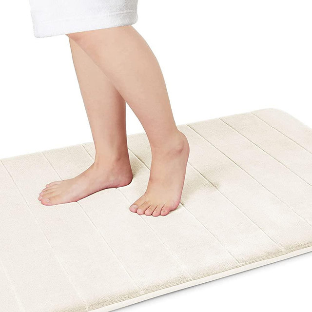 Yimobra Memory Foam Bath Mat Large Size, Soft and Comfortable, Super Water Absorption, Non-Slip, Thick, Machine Wash, Easier to Dry for Bathroom Floor Rug (44 x 24 Inch, Cream)