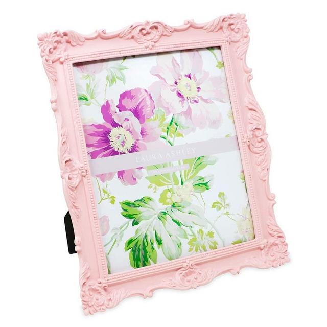 Laura Ashley 8x10 Pink Ornate Textured Hand-Crafted Resin Picture Frame with Easel & Hook for Tabletop & Wall Display, Decorative Floral Design Home Décor, Photo Gallery, Art, More (8x10, Pink)