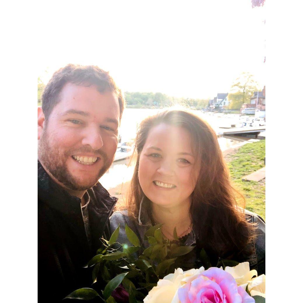April 2021 by Boathouse Row in Philly - We were given bouquets of wedding flowers after a wedding just ended.