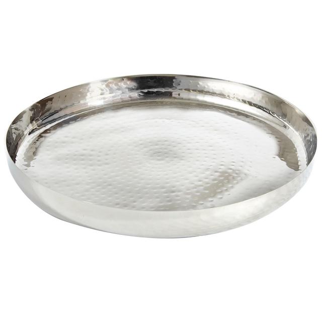 Hammered Stainless Steel Round Tray, Silver