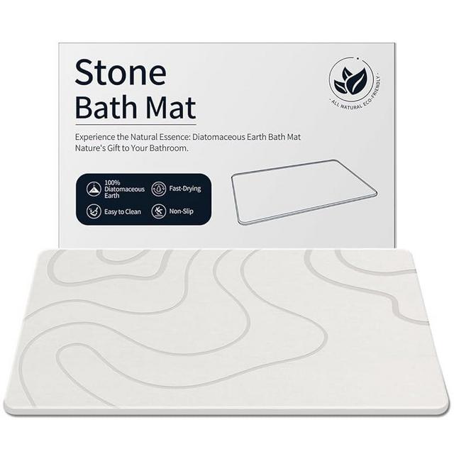 ZIKIBL Stone Bath Mat Diatomaceous Earth Shower Mat Non-Slip Super Absorbent Diatomite Stone Mats for Bathroom Floor/Ktichen Cuonter Quick-Drying Easy to Clean (24''*16''White)