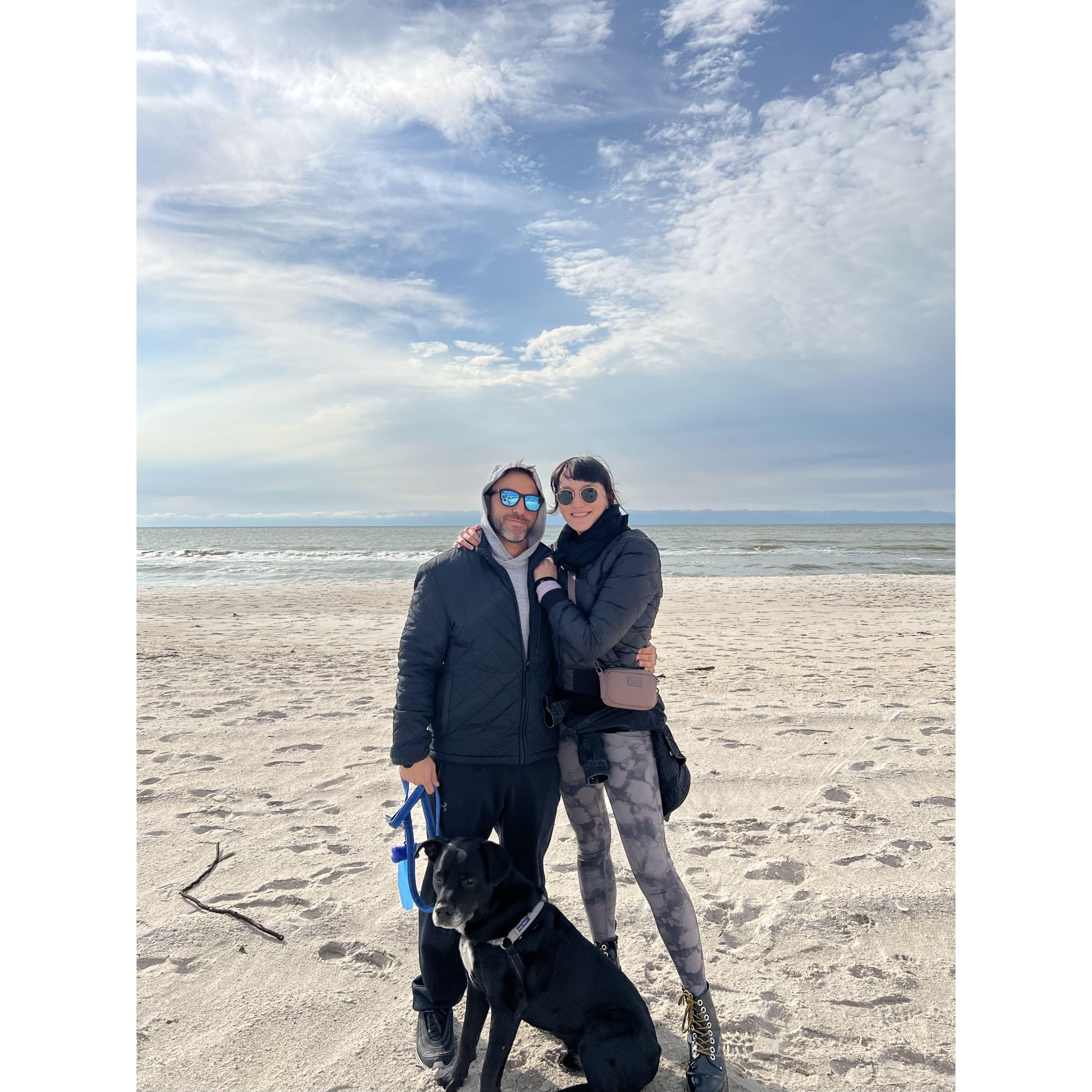On the beach in Naples with Zeke during one of the coldest Florida winters we've experienced.