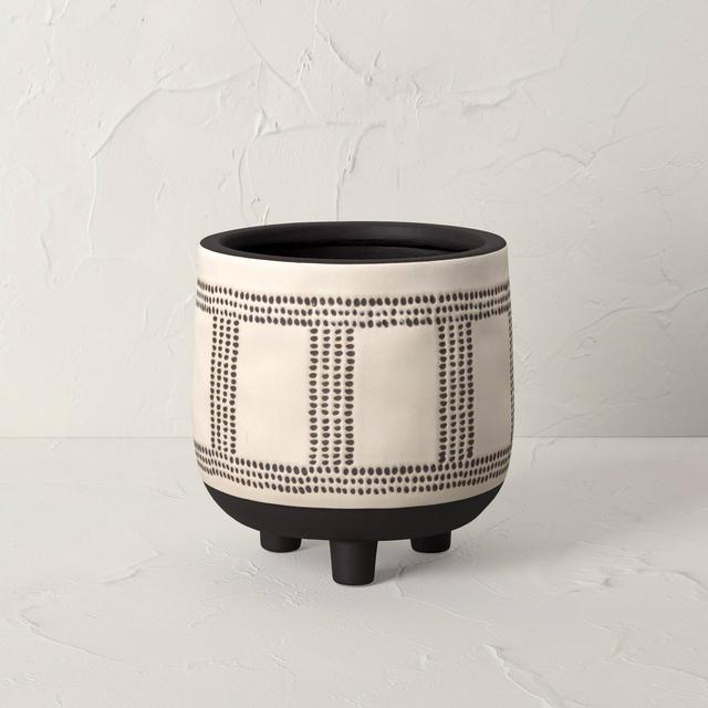 Small Outdoor Stoneware Footed Waxed Relief Planter Black/Beige - Opalhouse™ designed with Jungalow™