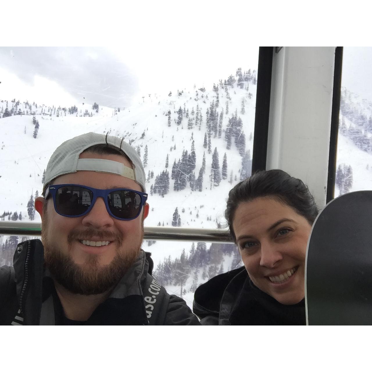 Nick really wanted to pick up all of the west coast living hobbies..including snowboarding in Tahoe..this photo was before Katie broke her arm on run #2.  Still trying though :  )