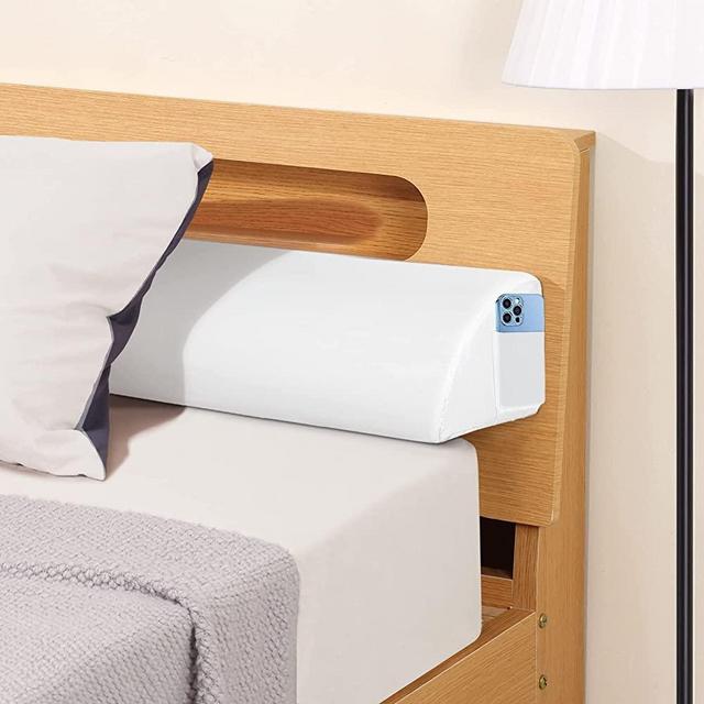 Urban Deco Bed Wedge Pillow for Sleeping - Triangle Pillow Wedge Bed Gap Filler Headboard Pillow - Ergonomic Curve Mattress Wedge Bed Headboard (60”X7.6”X6.1”) - Queen Size Foam Wedge - White - 1 Pack