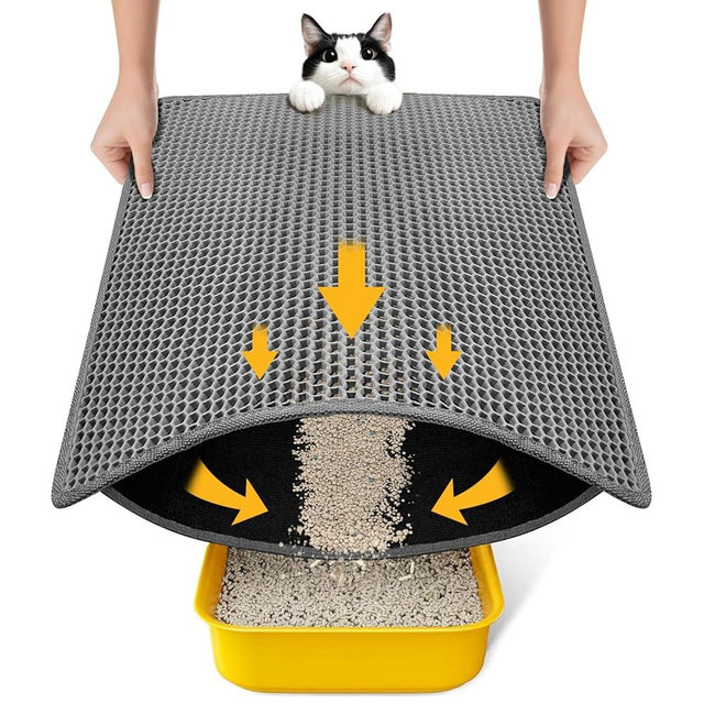 Cat Litter Mat-24"X18" Litter Box Mat for Kitty, EVA Honeycomb Double Layer Design, Urine & Waterproof Scatter Control, Less Waste, Easier To Clean,Non Slip, Gray