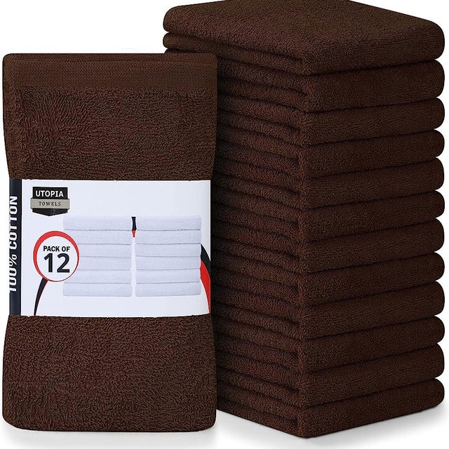 Utopia Towels Kitchen Bar Mops Towels, Pack of 12 Towels - 16 x 19 Inches, 100% Cotton Super Absorbent Brown Bar Towels, Multi-Purpose Cleaning Towels for Home and Kitchen Bars