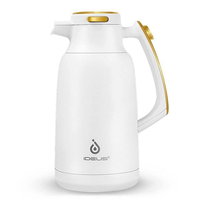 IDEUS 68 oz Stainless Steel Thermal Coffee Carafe, Double Wall Insulated Vacuum Flask, Water Coffee and Beverage Dispenser, 12 Hour Heat 24 Hour Cold Retention (White Gold)