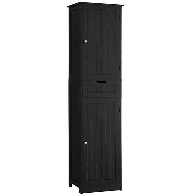 Iwell Tall Bathroom Cabinet, Storage Cabinet with 2 Doors & 1 Drawer, Narrow Floor Storage Cabinet with Adjustable Shelves for Bathroom, Living Room, Bedroom, Black