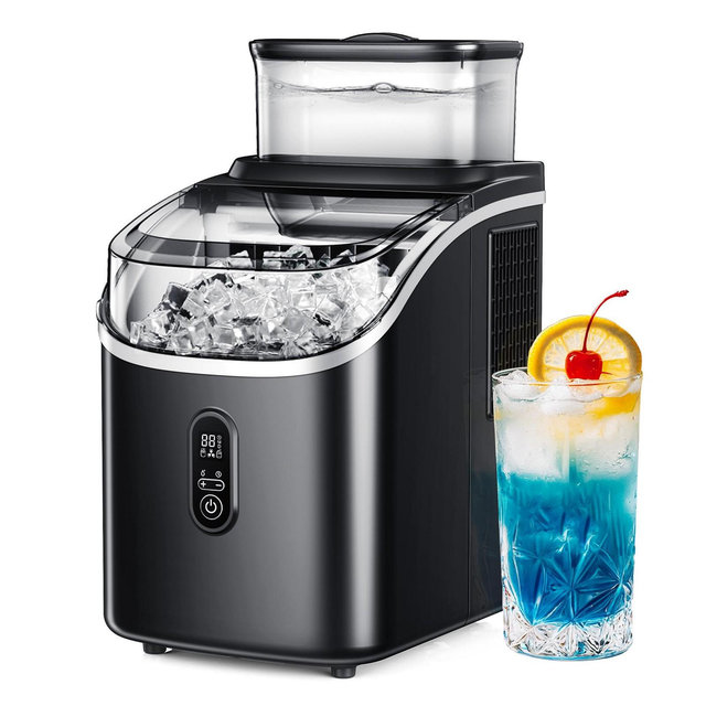 Simzlife Portable Ice Maker Countertop, 34Lbs/Day, 16 pcs Ice cubes in 13 Mins, Nugget Ice Machine, Soft Chewable Pellet Ice, Auto-Cleaning, Black