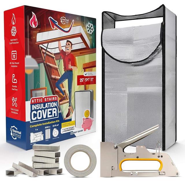 Thermal Armor Attic Door Insulation Cover - 54'' x 25'' x 11'' Extra Thick Double Bubble Attic Stairs Insulation Cover for Pull Down Stair - Attic Tent - Attic Stairway Insulation Cover with Zipper