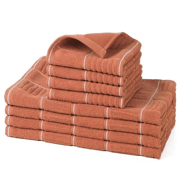 Glynniss Kitchen Towels and Dishcloths Set, Four Kitchen Dish Towels 16x26 Inches, Four Absorbent Dish Cloths for Washing Dishes 12x12 Inches, Cleaning and Drying for Everyday Use Pack of 8 (Rust)