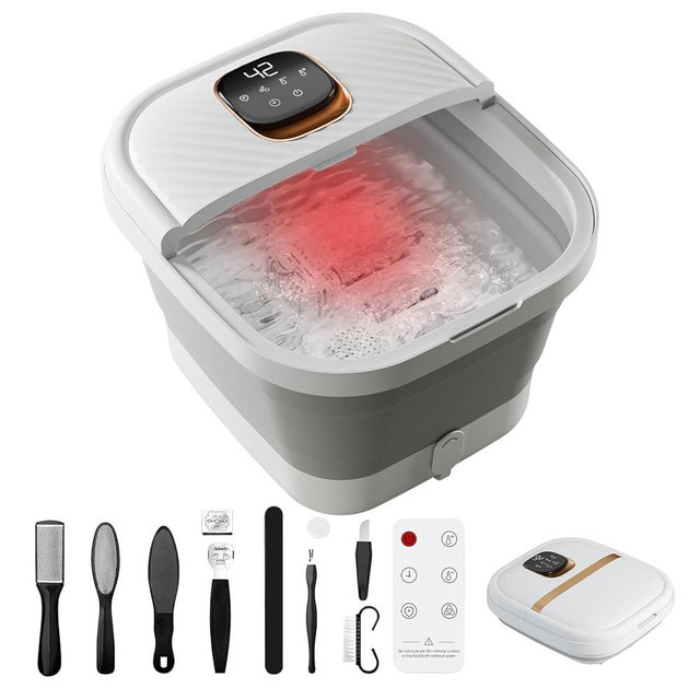 ACKLEAP Collapsible Foot Spa with Heat, Touchscreen, Foldable Foot Bath Massager with Temperature Control, Foot Massage Rollers, Pedicure Spa for Home, Office, Relaxation, Gift for Men & Women