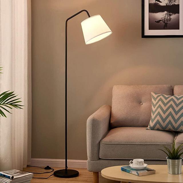 Arc Floor Lamp, LED Floor Lamp with Hanging White Lamp Shade, Modern Standing Lamp with Foot Switch, E26 Lamp Base, Corner Lamps Tall Pole Light for Office Bedroom Living Room Reading