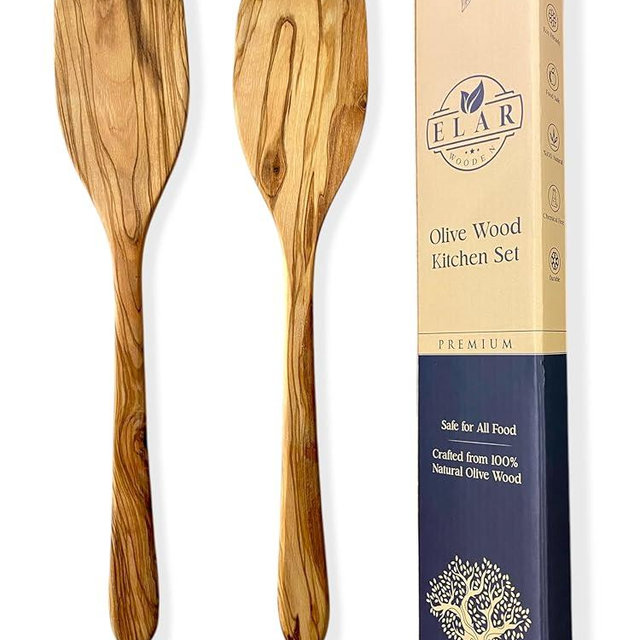 Olive Wood Spatula Set of 2 – Thin & Lightweight for Delicate Cooking – Perfect for Omelets, Crepes, Pancakes & Light Stir-Fry – Safe for Nonstick Pans