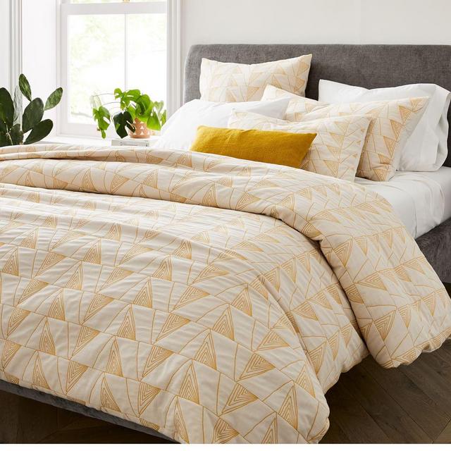 Textural Cotton Linework Duvet & King Sham, Sand Dune, King