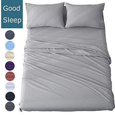 Shilucheng King Size Bed Sheets Set Microfiber 1800 Thread Count Percale Super Soft and Comforterble 16 Inch Deep Pockets Wrinkle Fade and Hypoallergenic - 4 Piece (King,Grey)