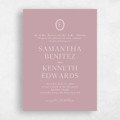 Dusty Rose, Pink Wedding Invitation - Manarola Portrait