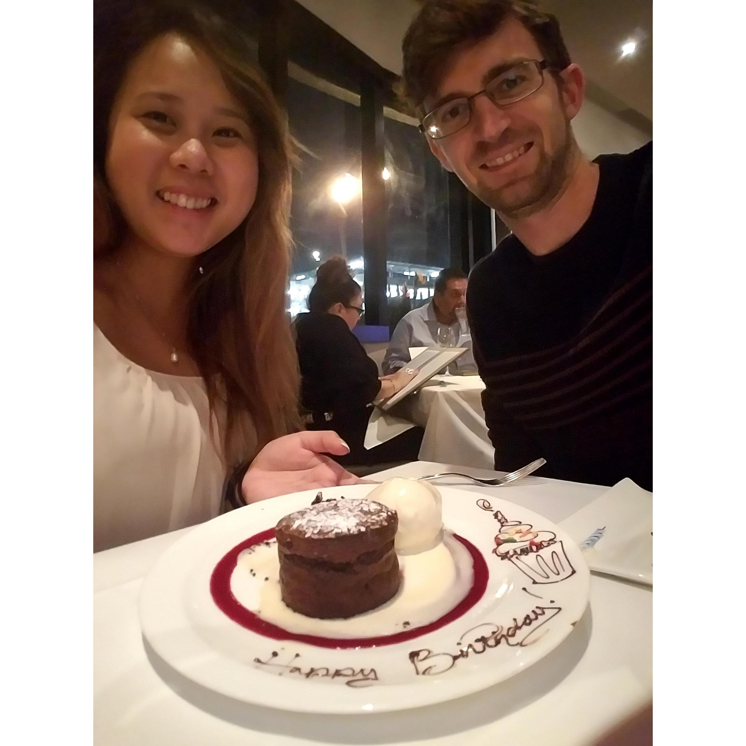 Our birthdays are always combined now. I'm 50/50 on that. Roy's 2018