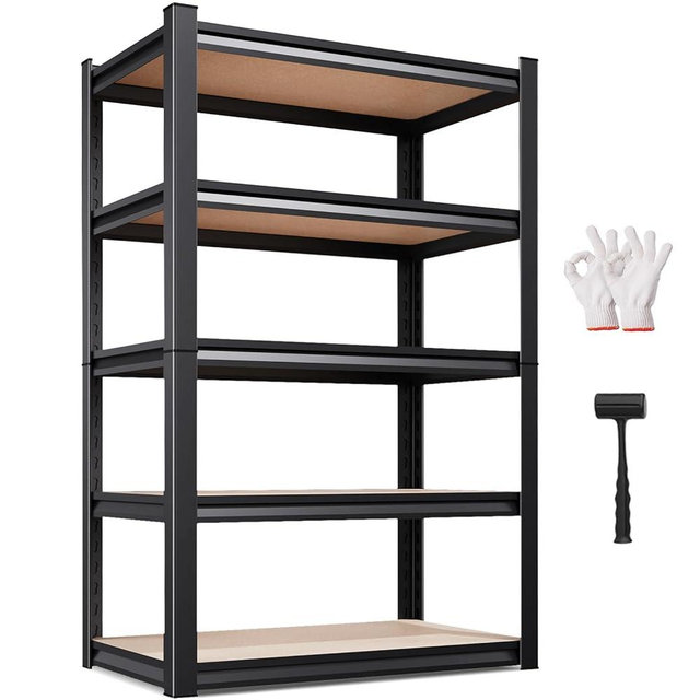 AOAORGG 5-Tier Garage Shelving Heavy Duty Storage Shelves, Adjustable Shelving Unit, Utility Garage Organizer Shelf for Basement, Pantry, Kitchen, Warehouse,Supermarket, 31.5" Wx13.8 Dx71.2 H,Black