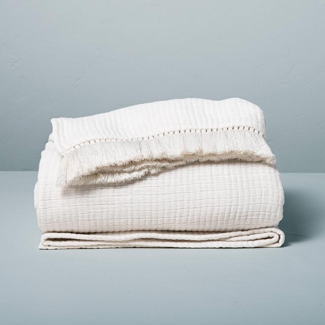 Full/Queen Textured Fringe Coverlet Sour Cream - Hearth & Hand™ with Magnolia