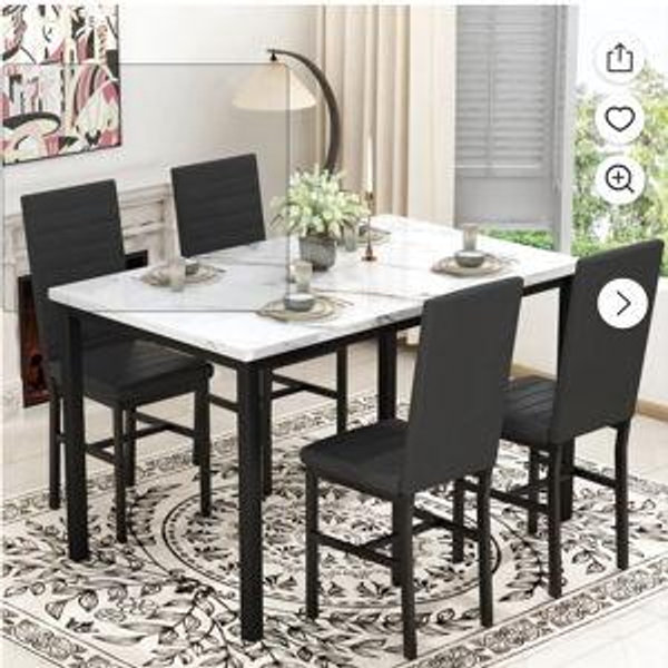 LinkRomat 5-Piece Faux Marble Dining Table Set