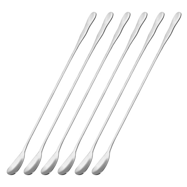 Unique Bargains Stainless Steel Long Handle Smooth Mirror Finished Cocktail Spoons 6 Pcs Silver