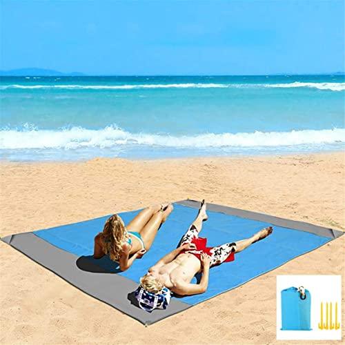Eastjing 82" x 79" Sand Free Beach Blanket Water Resistant & Sand Proof Beach Mat, Soft 70D Ripstop Nylon Pocket Picnic Blanket with 4 Stakes for Travel, Camping, Hiking and Music Festivals