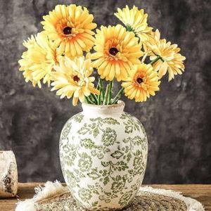 Ceramic Vintage Vase, Green Flower Decorative Vase Chinoiserie Decor Rustic Farmhouse Retro Floral Vases for Table Bookshelf Mantel Kitchen Living Room Office- 7.8inch Green