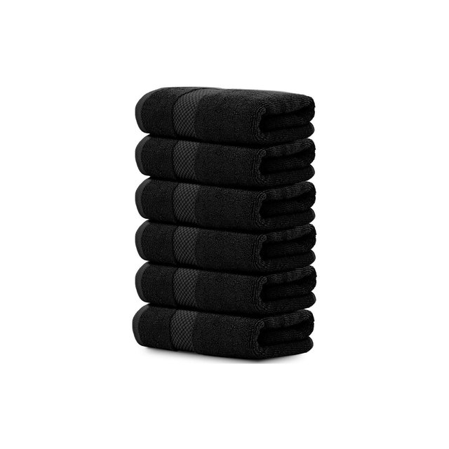 White Classic Luxury 100% Cotton Hand Towels Set of 6 - 16x30" Black