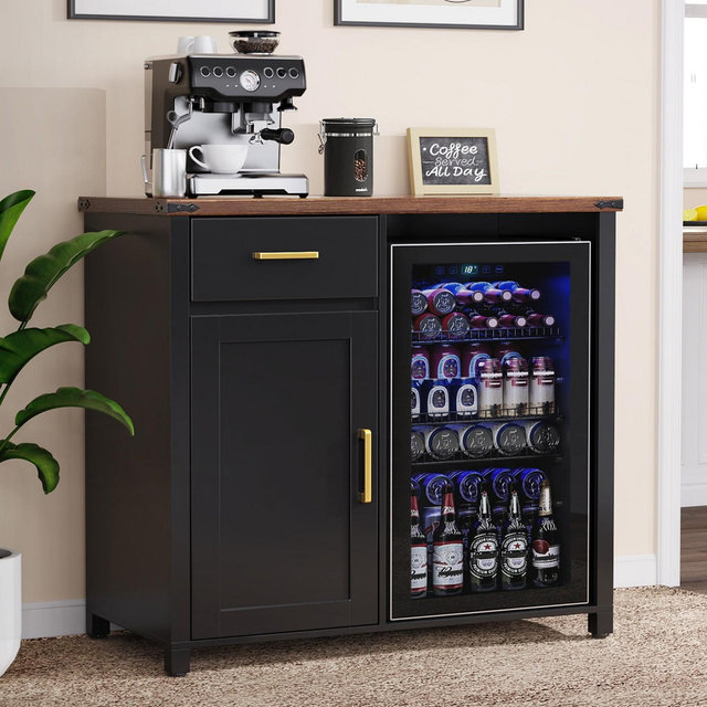 GDLF Coffee Bar with Mini Fridge Space, Mini Fridge Stand, Liquor Wine Cabinet for Dorm, Kitchen or Office, 39.4"W X 20.9" D Tabletop Blac