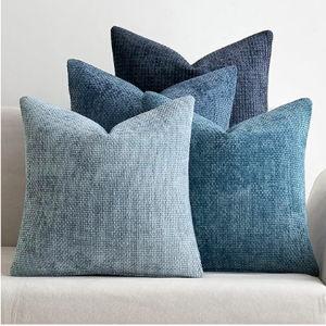 MIULEE Pack of 4 Couch Throw Pillow Covers 18x18 Inch Neutral Blue Soft Decorative Chenille Pillow Covers Farmhouse Accent Cushion Covers for Boho Western Spring Coastal Decor Sofa Bed Living Room