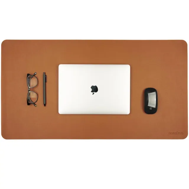 Anecdote Vegan Leather Desk Pad - Large Desk Mat Mouse Pad for Office, Keyboard & Laptop, Easy Clean, Brown, 17x31.5