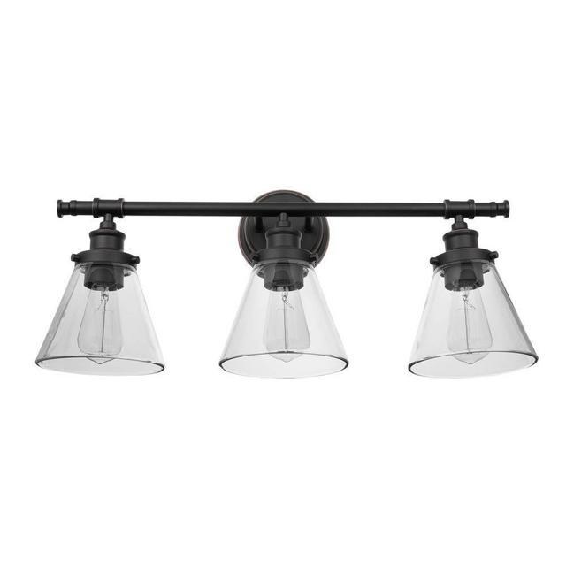Globe Electric Parker 3 Oil Rubbed Bronze Vanity Light with Clear Glass Shades 51411