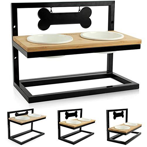 Wantryapet Elevated Dog Bowls Adjustable to 3 Heights, Antirust Stainless Steel Frame Raise Pet Feeder for Dog, Ceramic Food and Water Bowls