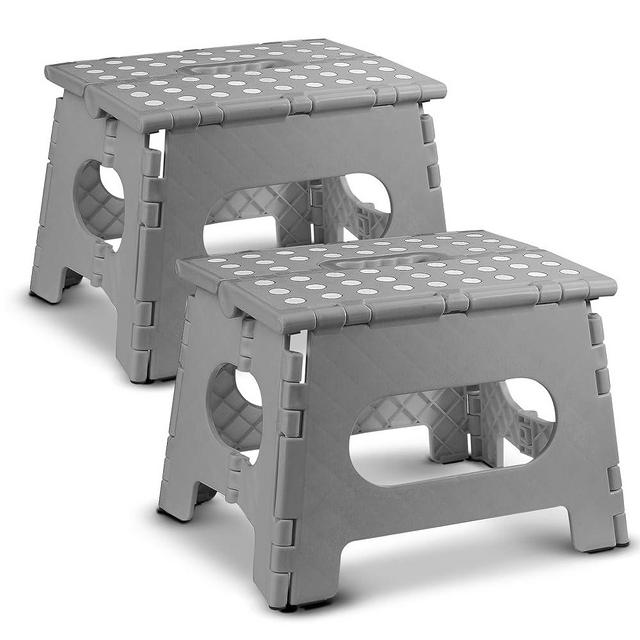 Handy Laundry Folding Lightweight Step Stool is Sturdy Enough to Support Adults and Safe Enough for Kids. Opens Easy with One Flip. Great for Kitchen, Bathroom or Bedroom. (Grey | 2-Pack)