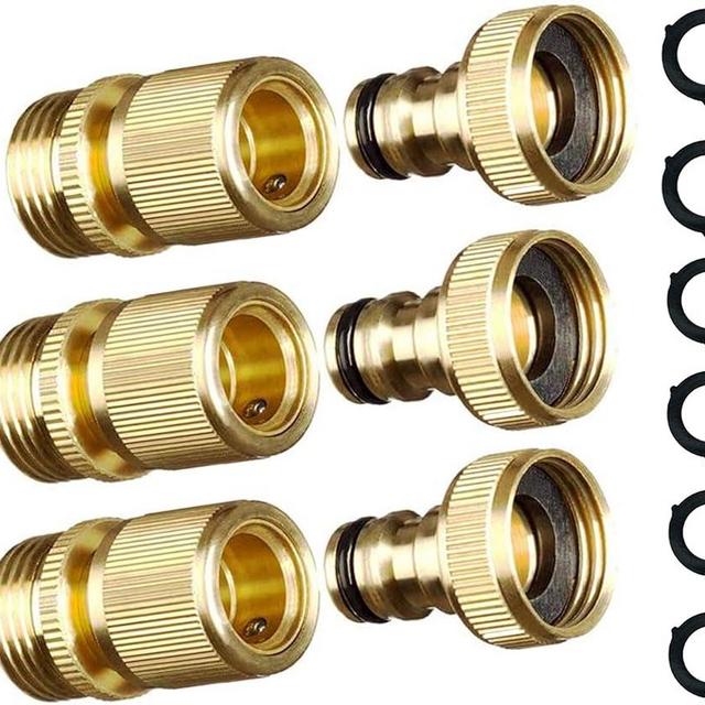 Quick Connect Garden Hose Fittings [3 Pack] Solid Brass Water Hose| 3/4 inch GHT | Hose Couplers Quick Disconnect