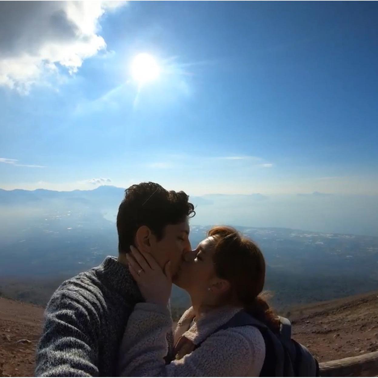 At the top of Mt. Vesuvius, right after I said yes!