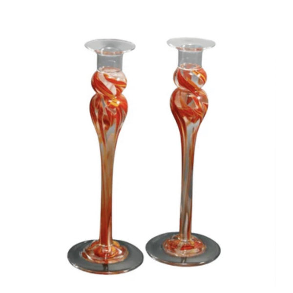 Smash Glass Tall Shabbat Candlesticks by Rosetree Glass Studio