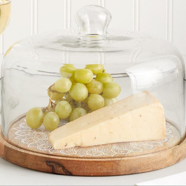 The Lakeside Collection Acacia Wood Cake Stand with Glass Dome -