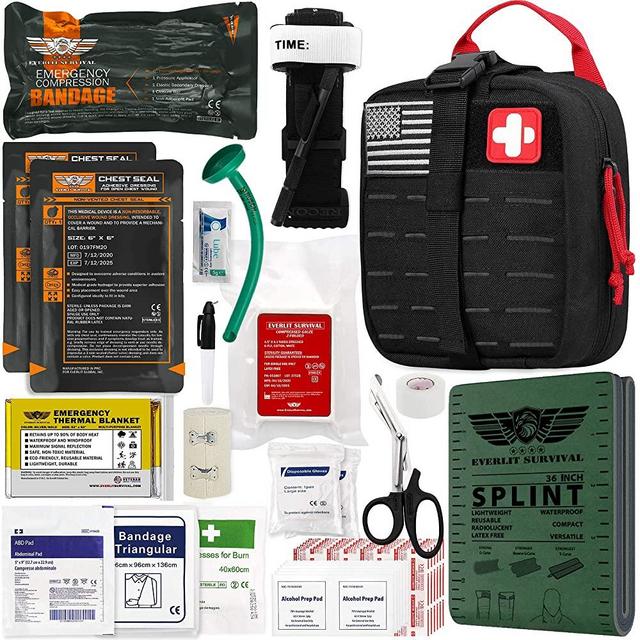 EVERLIT Emergency Trauma Kit GEN-II Mil-Spec Nylon Laser Cut Pouch with Aluminum Tourniquet 36" Splint, Military Combat Tactical IFAK for First Aid Response Bleeding Control (GEN-2 Black)