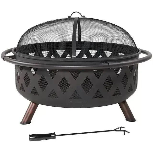 Sunnydaze Decor 36-in W Black Steel Wood-Burning Fire Pit