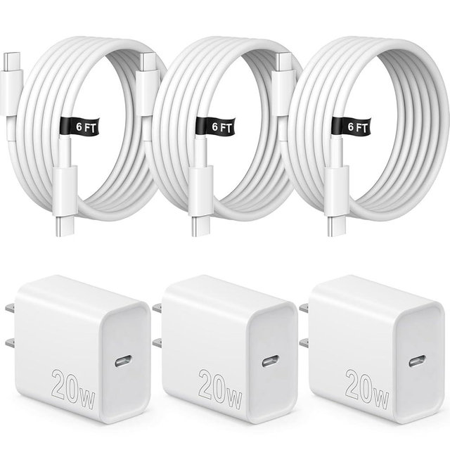 iPhone 15 16 Charger Fast Charging 3 Pack USB C Charger Block Type C Chargers 6FT Cord Wall Chargers Compatible with iPhone 16/16 Plus/16 Pro/16 Pro Max/15/15 Pro Max/iPad Pro/AirPods