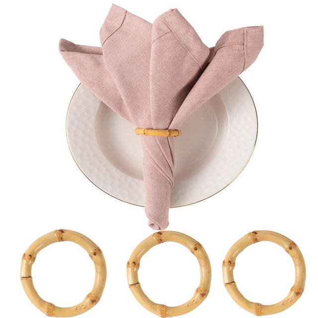 Bamboo Napkin Rings Set of 12 Handmade Napkin Holder Rings Farmhouse Table Decorations for Birthday,Christmas,Thanksgiving,Weddings,Anniversaries and etc