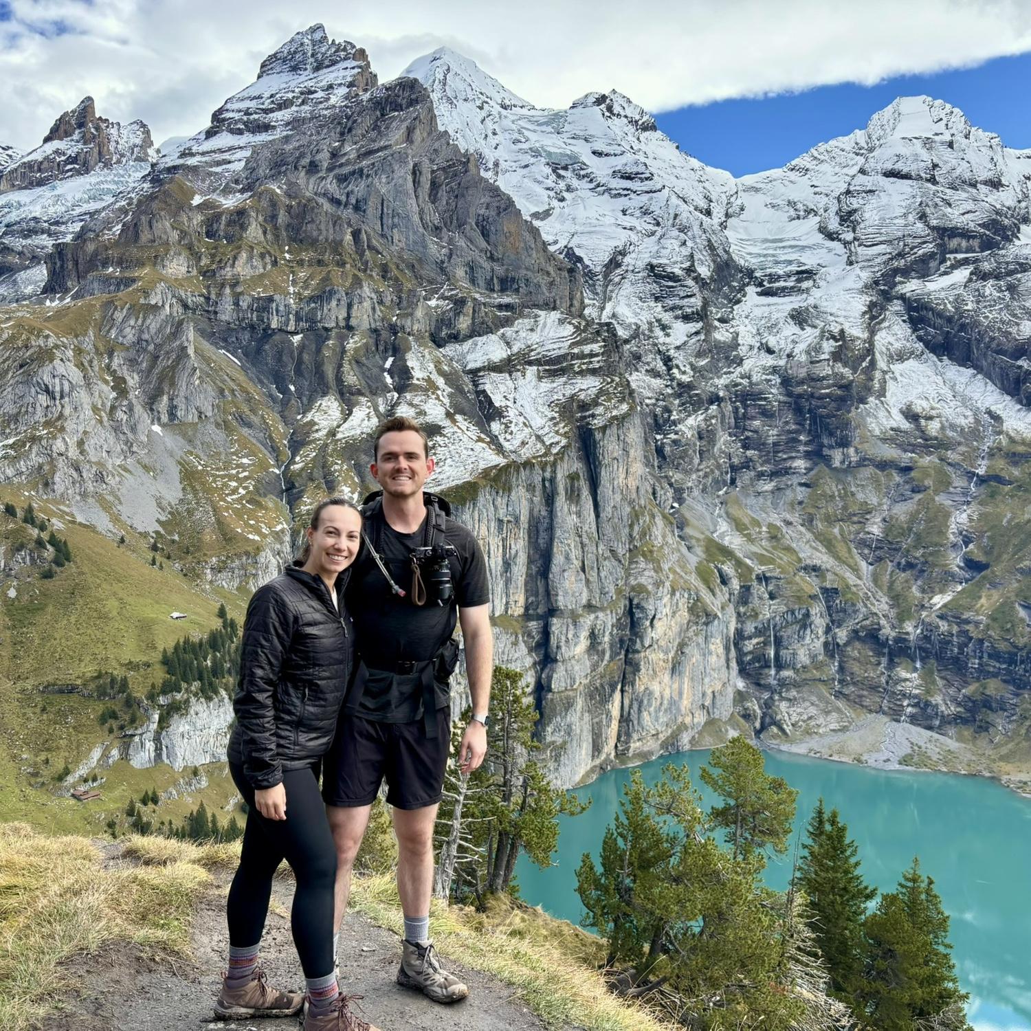 Hiking in the Swiss Alps a few days after getting engaged
