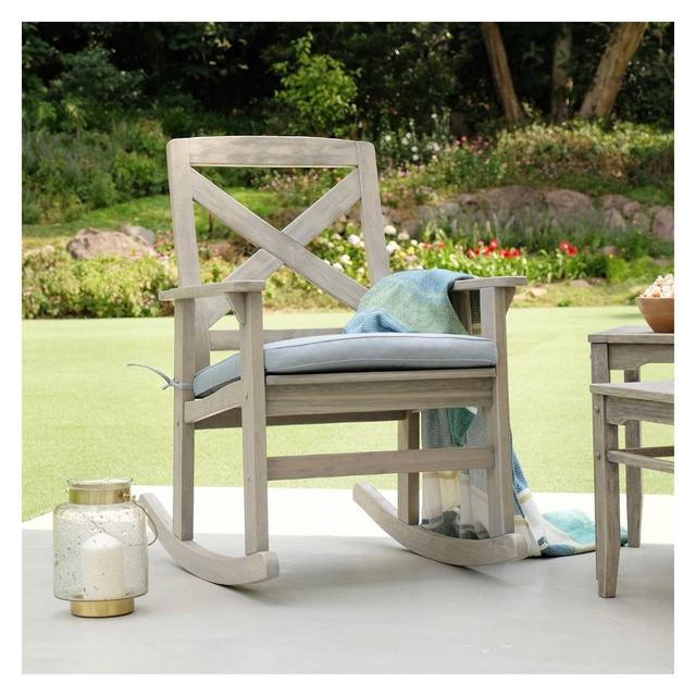 Mahogany Westlake Porch Rocking Chair with Cushion - Blue Spruce - Cambridge Casual